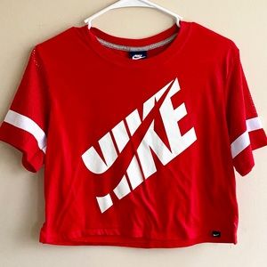 Nike Red Crop Top with Mesh Short Sleeves, Small